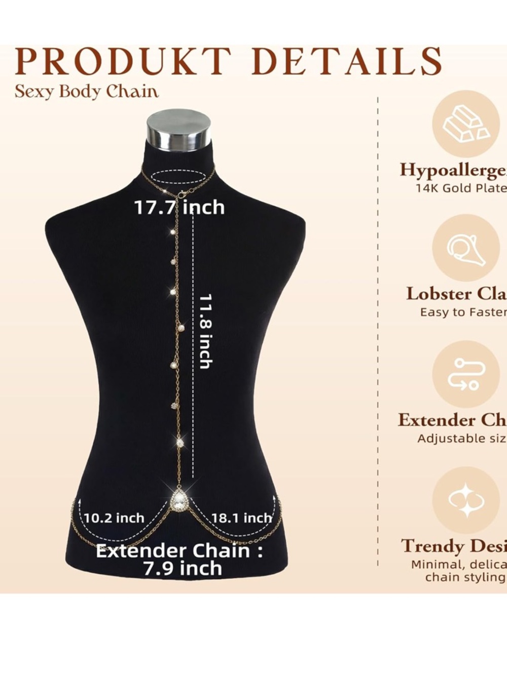 Gold Back-Drop Chain with Crystal Accents - Picture 9 of 10